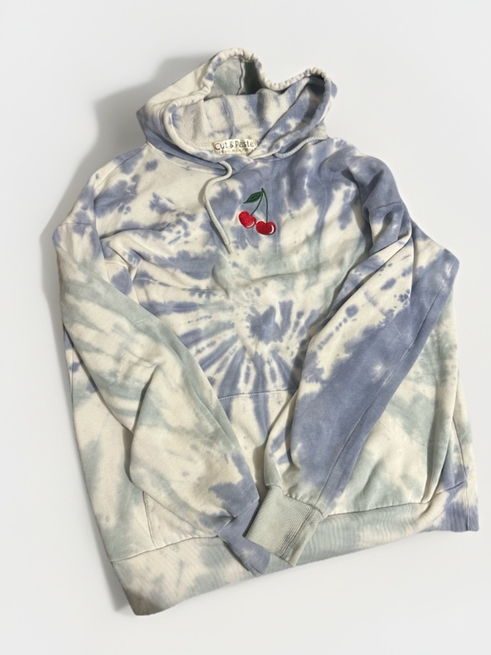 Tie-Dye Hoodie with Embroidered Red Cherry and kangaroo pocket